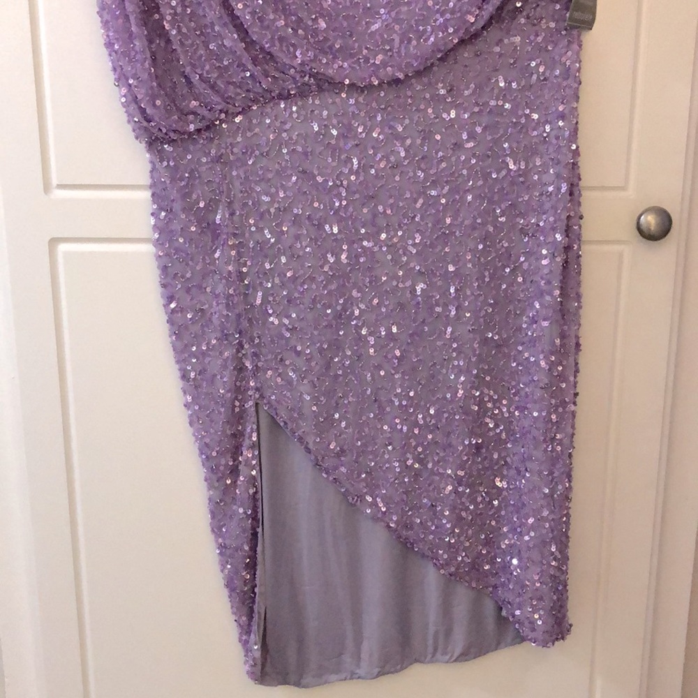 NEW retrofete Jean Mini Dress Lavender Light Purple Crystal Sequin Off Shouler L - Picture 8 of 12